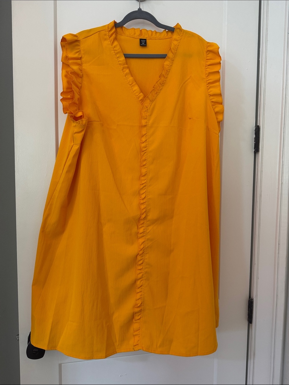 SHEIN Yellow Ruffle Sleeve V-Neck Dress